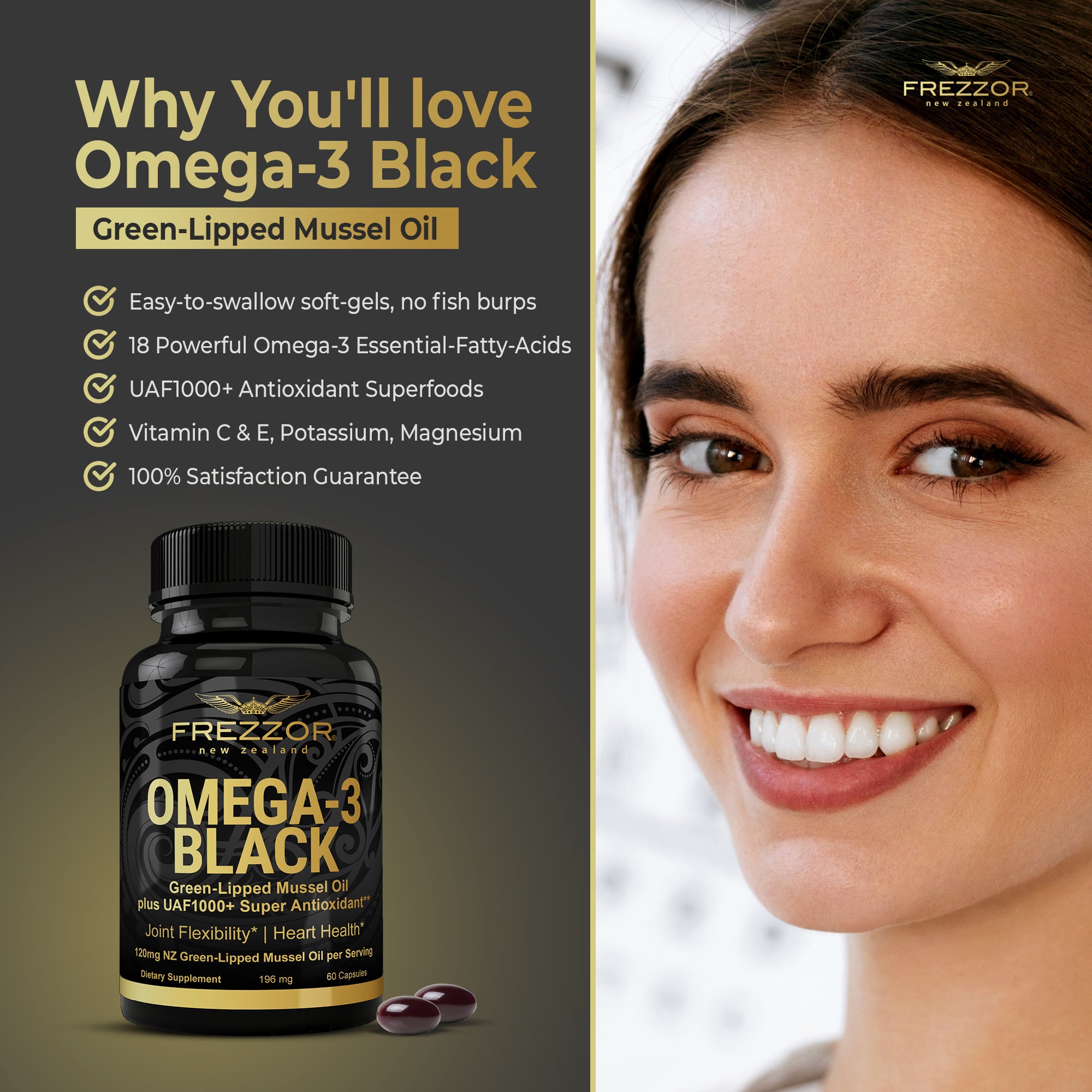 Omega 3 Black Nahrungsergänzungsmittel mit Grünlippmuschelöl
